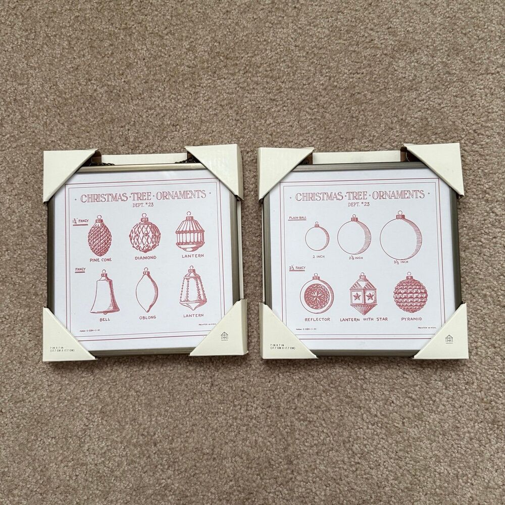 Christmas Ornament Prints (2) - Metal Framed Prints Wall Art Holiday Decor NWT